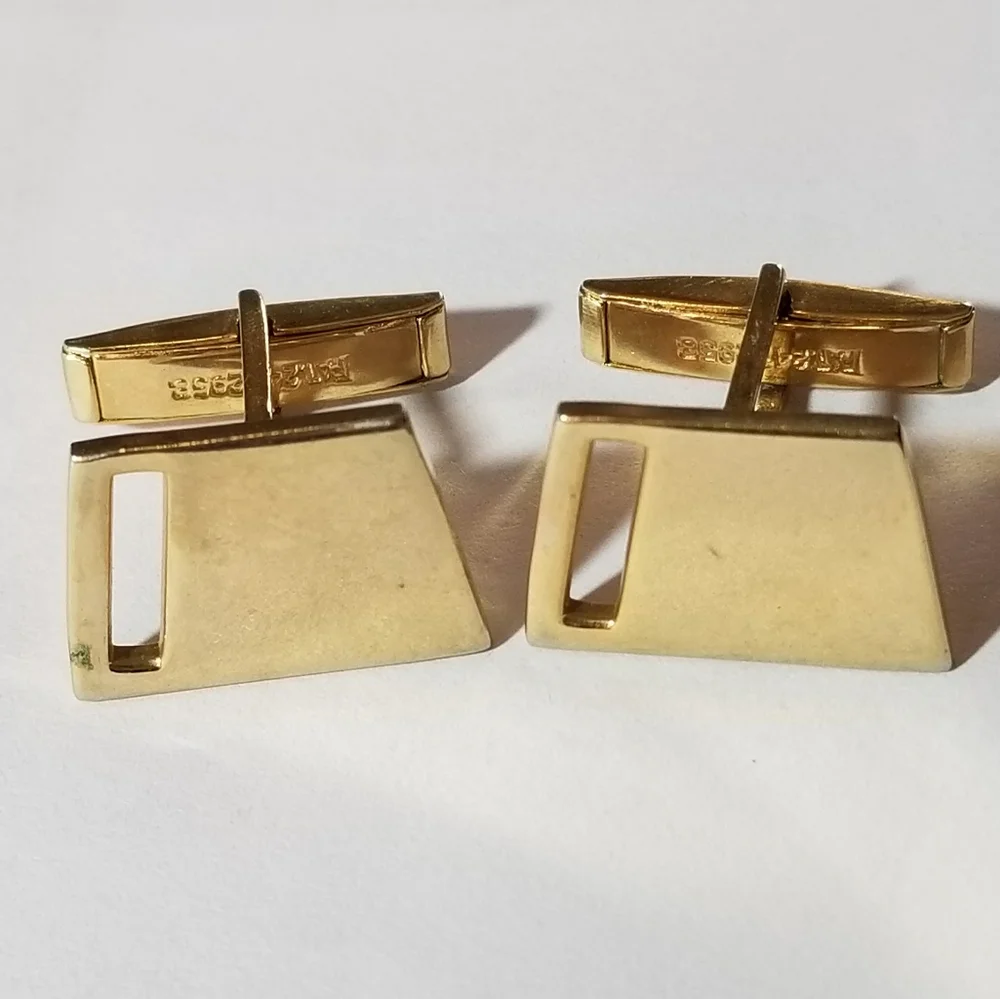 Vintage cuff links gold tone metal angled cutout cufflinks